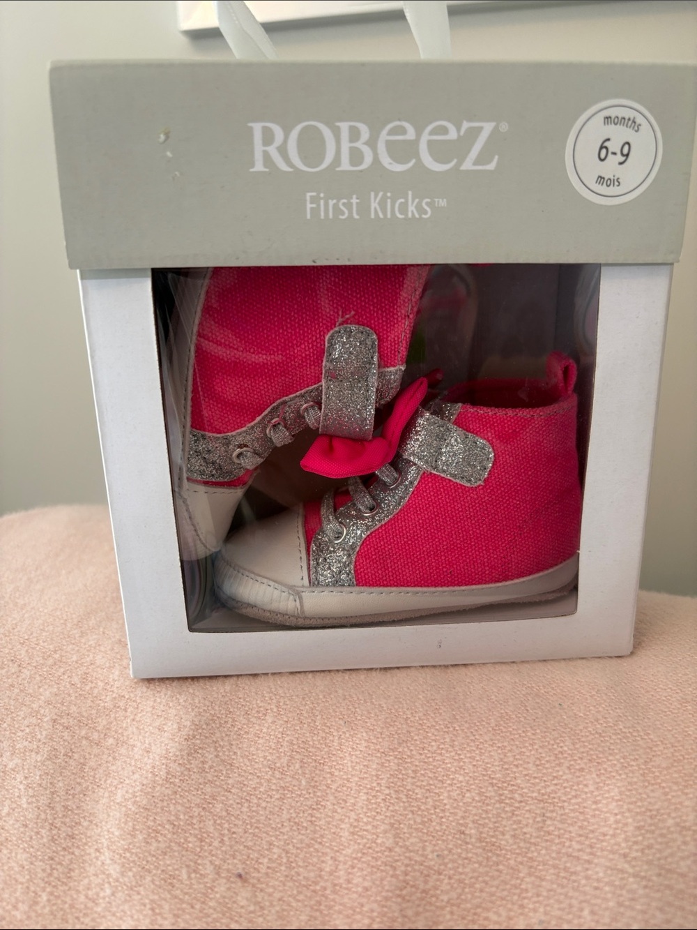 Robeez Hot Pink with Silver Glitter Strap First Kicks 6-9mo